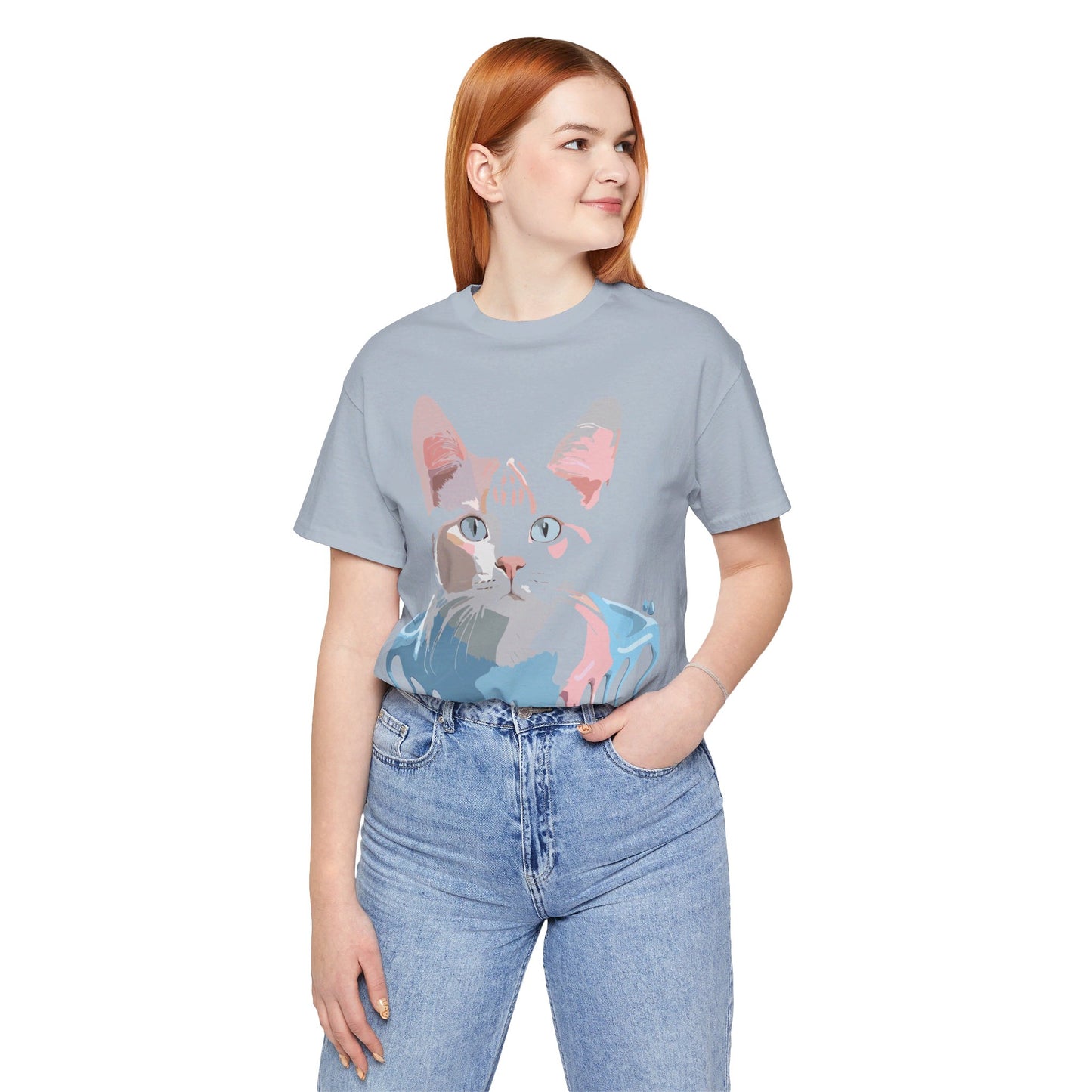 Natural Cotton Tee Shirt with Cat