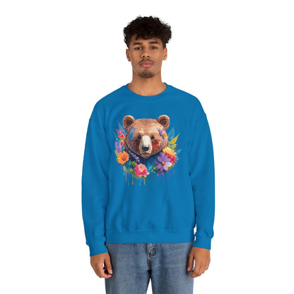Unisex Floral Bear Sweatshirt Art Design Animals Gildan 18000 Crewneck