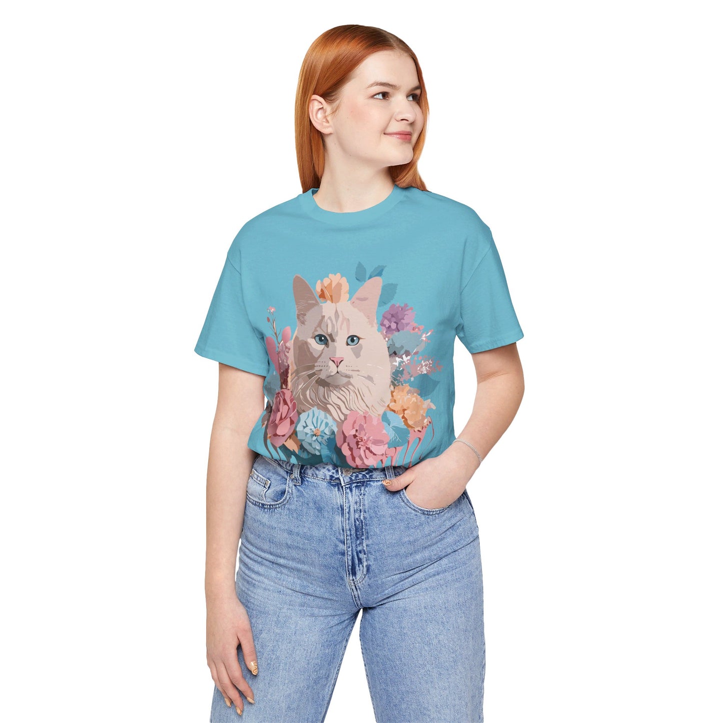 Natural Cotton Tee Shirt with Cat