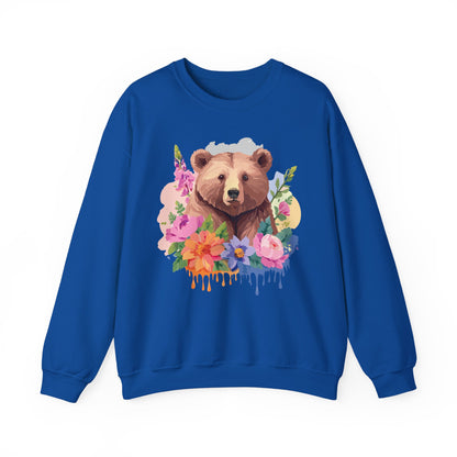Unisex Floral Bear Sweatshirt With Art Design Animals Print Graphic