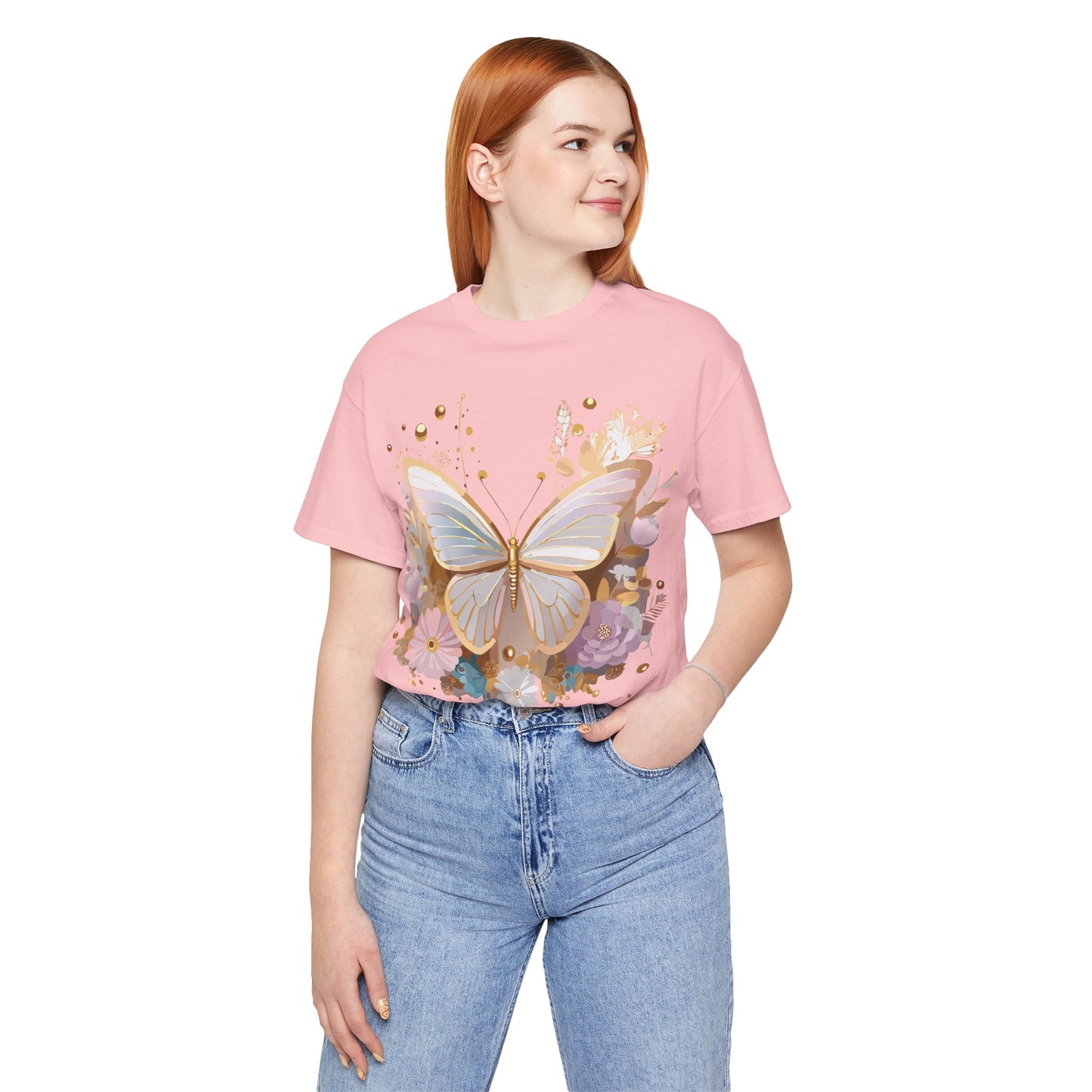 Natural Cotton Tee Shirt with Butterfly