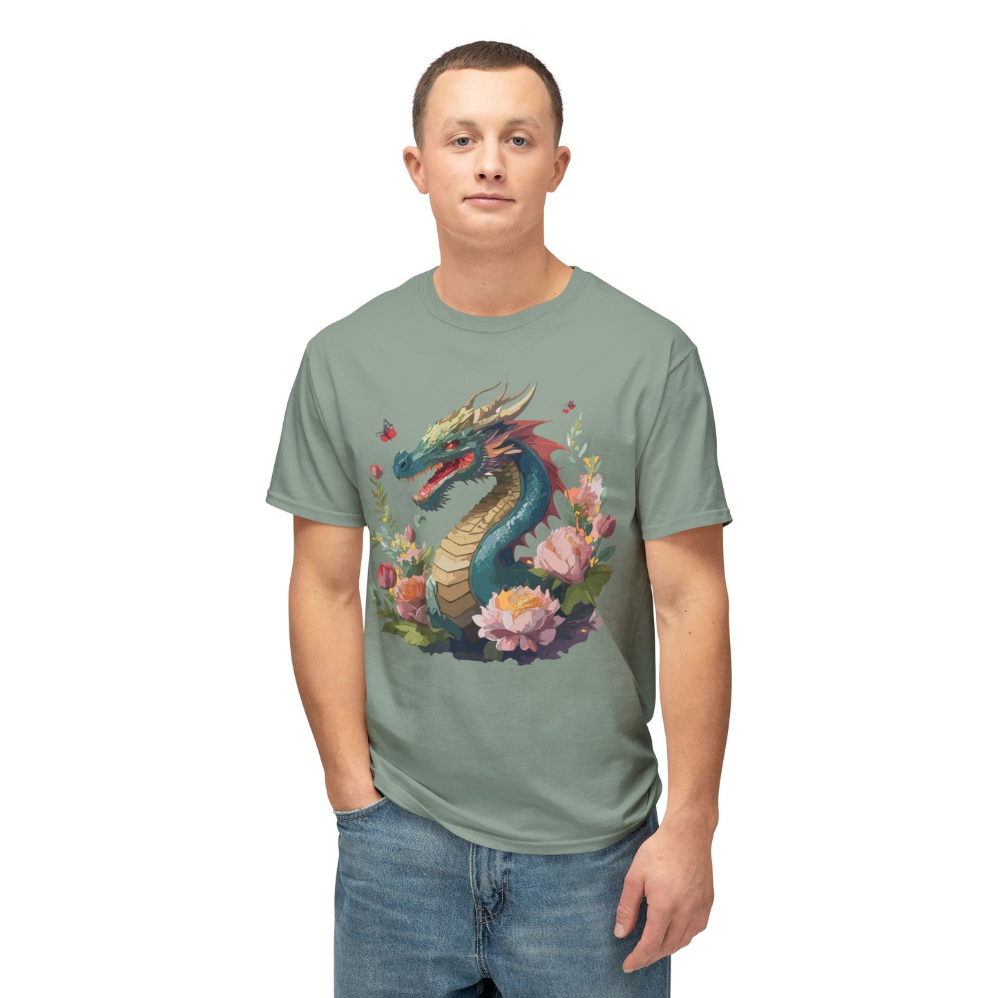 Dragon T-Shirt, Vintage Dragon Tee, Floral Tees, Dragon Art Design Shirt, Tee Shirt with Dragon 8