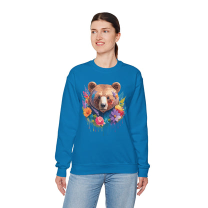 Unisex Floral Bear Sweatshirt Art Design Animals Gildan 18000 Crewneck