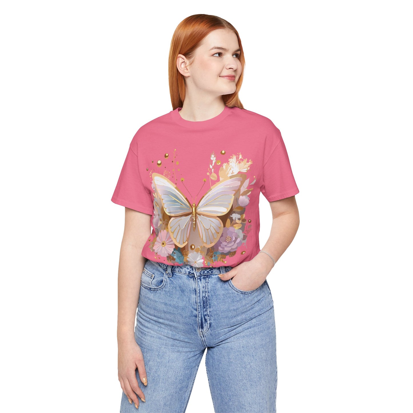 Natural Cotton Tee Shirt with Butterfly