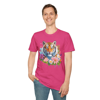 Tiger Print Unisex Softstyle T Shirt 100 Percent Ring Spun Cotton Tee