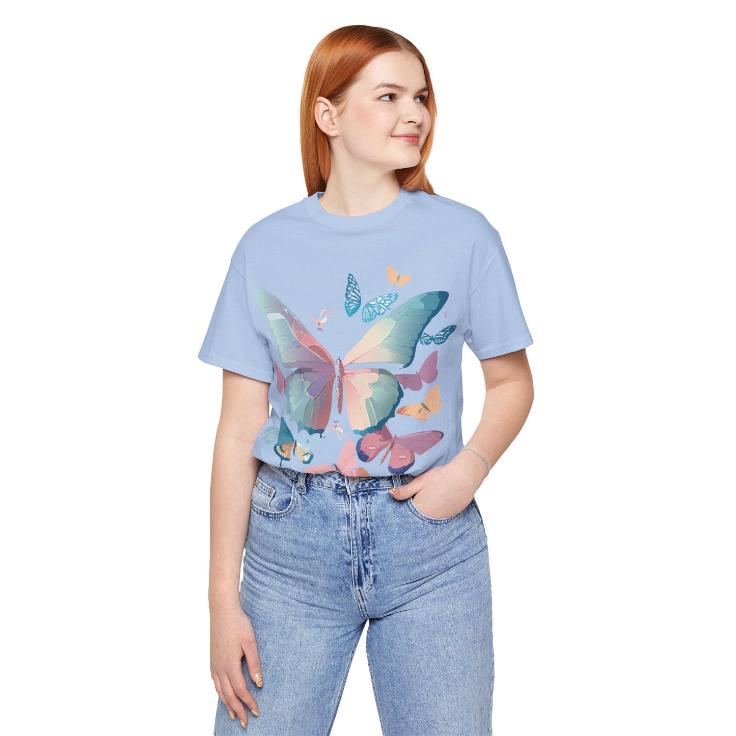 Natural Cotton Tee Shirt with Butterfly