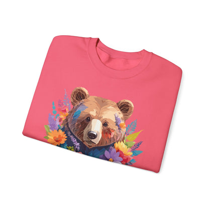 Unisex Floral Bear Sweatshirt Art Design Animals Gildan 18000 Crewneck