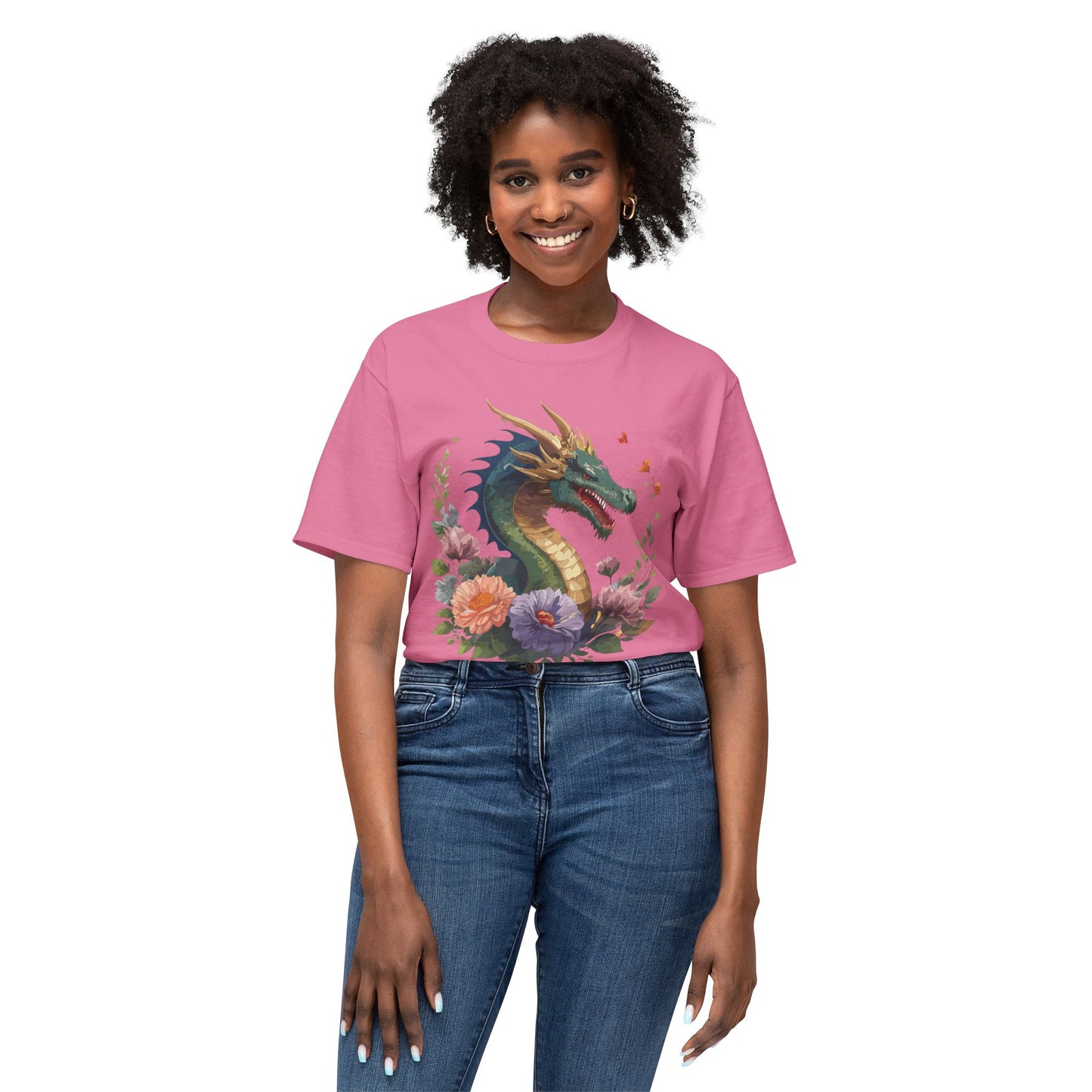 Dragon T-Shirt, Vintage Dragon Tee, Floral Tees, Dragon Art Design Shirt, Tee Shirt with Dragon 4