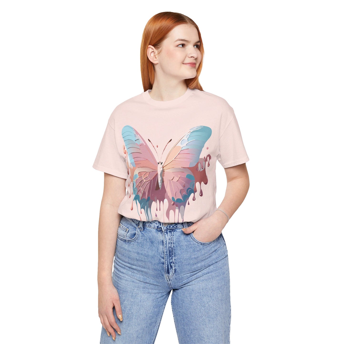 Natural Cotton Tee Shirt with Butterfly