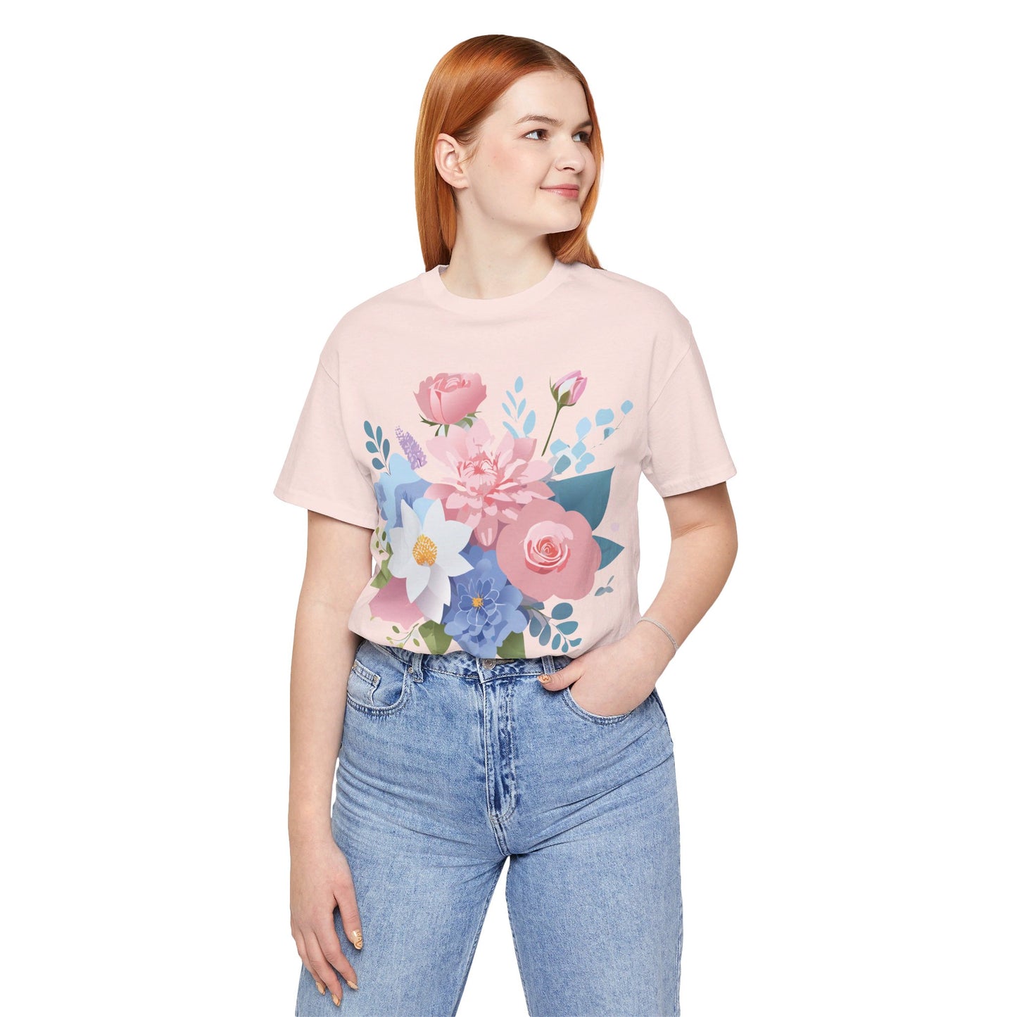 Natural Cotton Tee Shirt with Flowers