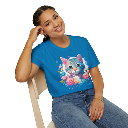 Cat Shirt Unisex Tee Kitten Cat Tee Softstyle 100 Percent Cotton Gildan 64000