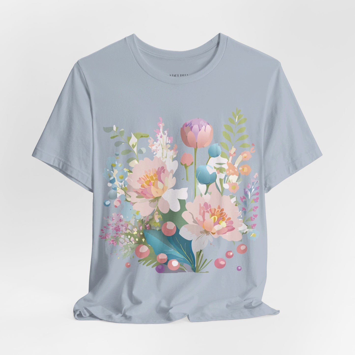 Natural Cotton Tee Shirt with Flowers