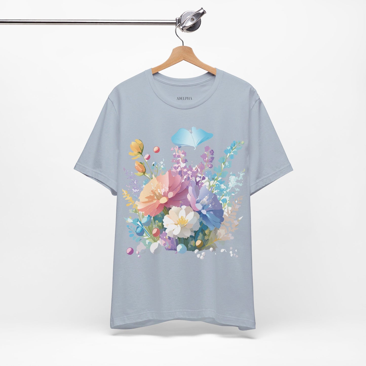 Natural Cotton Tee Shirt with Flowers