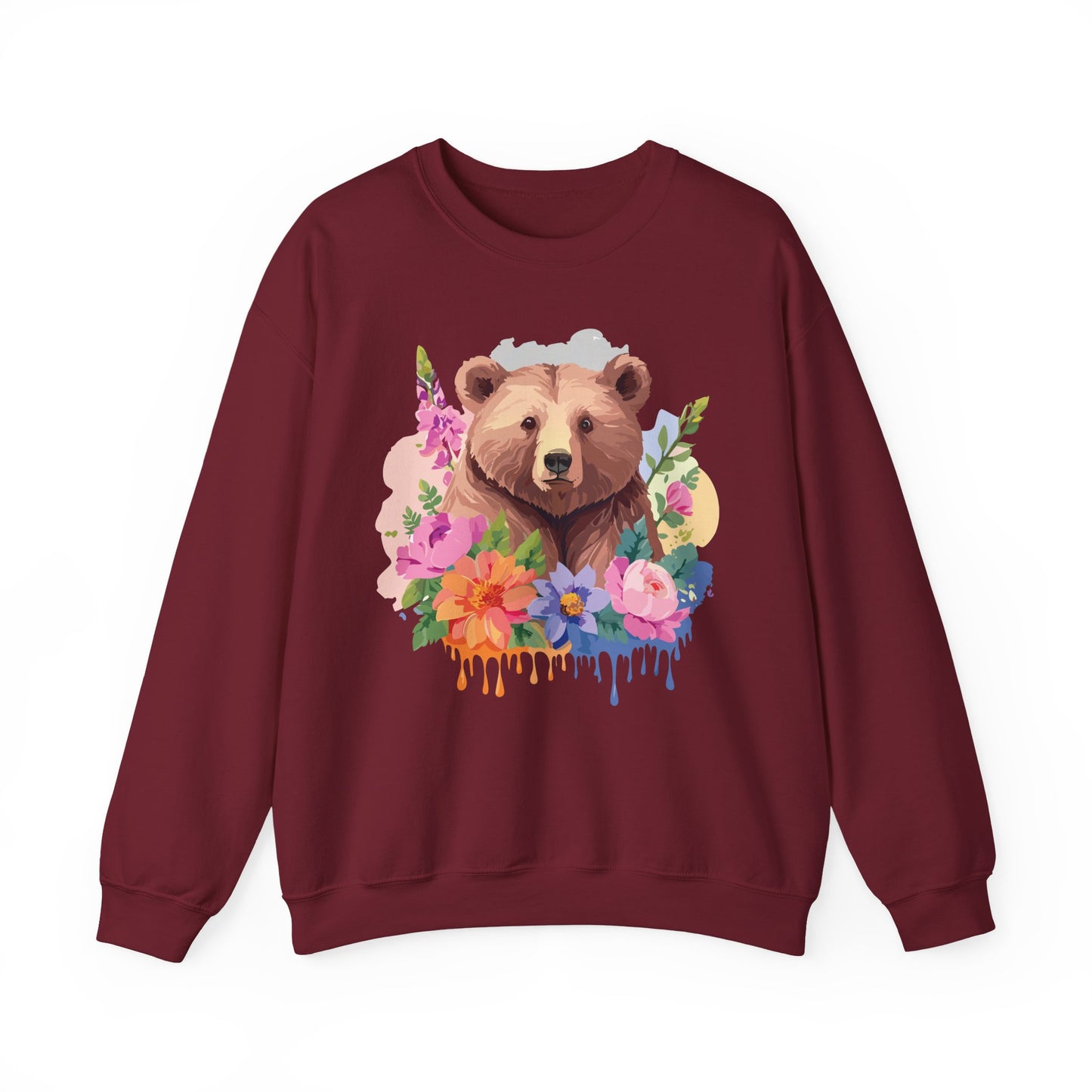 Unisex Floral Bear Sweatshirt, Animals Sweatshirt, Floral Sweatshirt, Art Design Sweatshirt