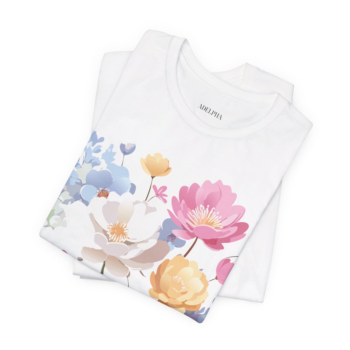 Natural Cotton Tee Shirt with Flowers