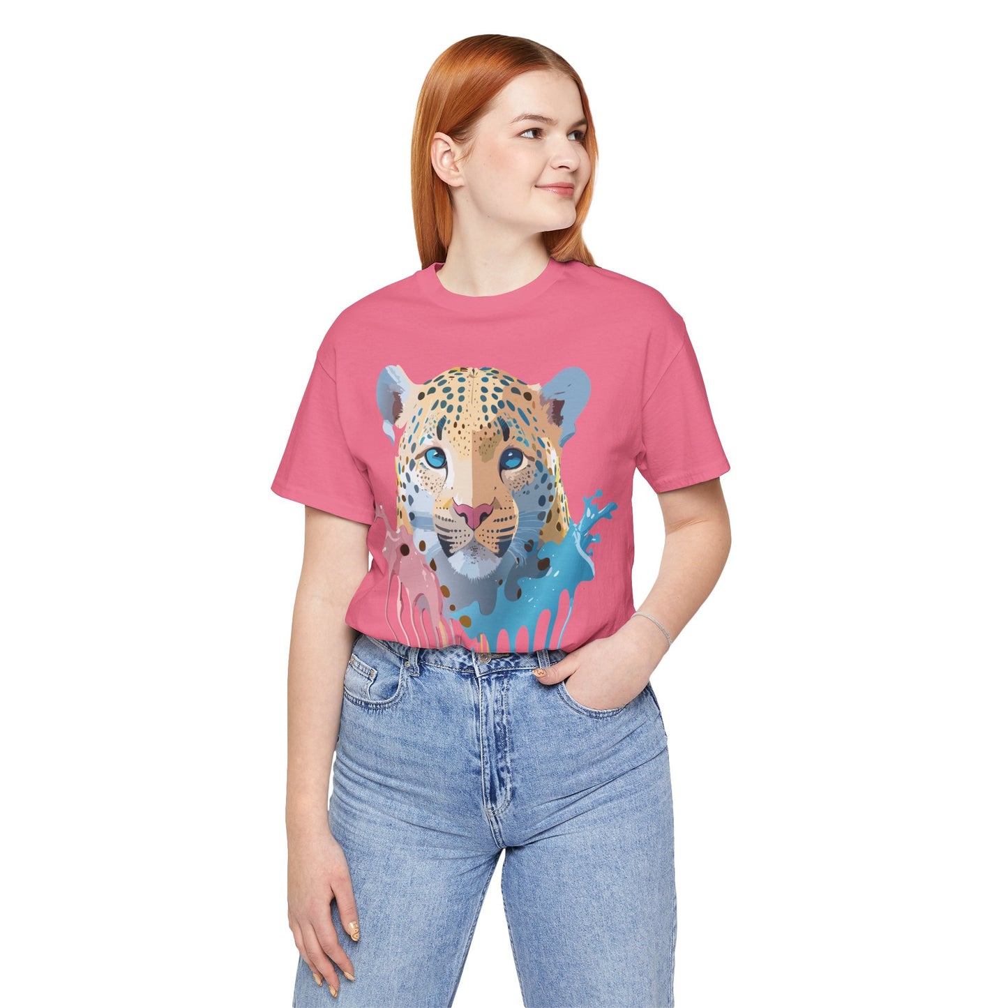 Natural Cotton Tee Shirt with Cheetah