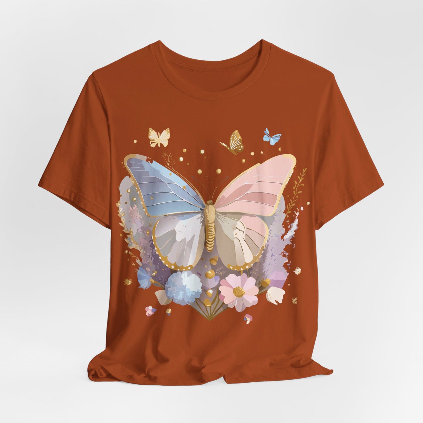 Natural Cotton Tee Shirt with Butterfly