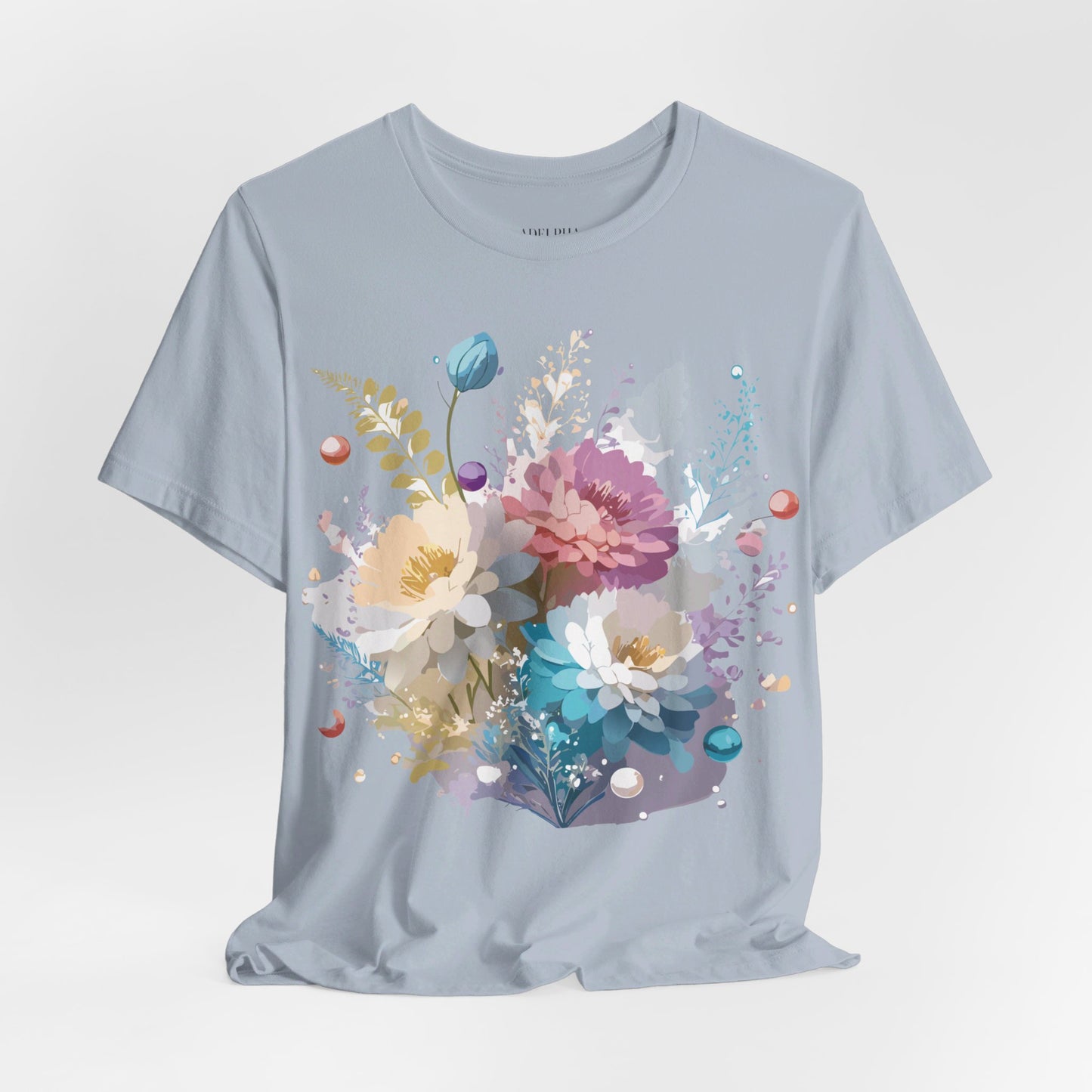 Natural Cotton Tee Shirt with Flowers