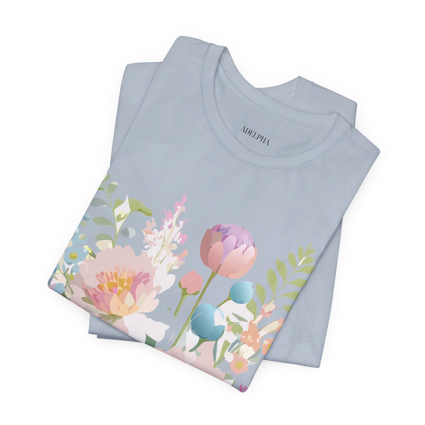 Natural Cotton Tee Shirt with Flowers