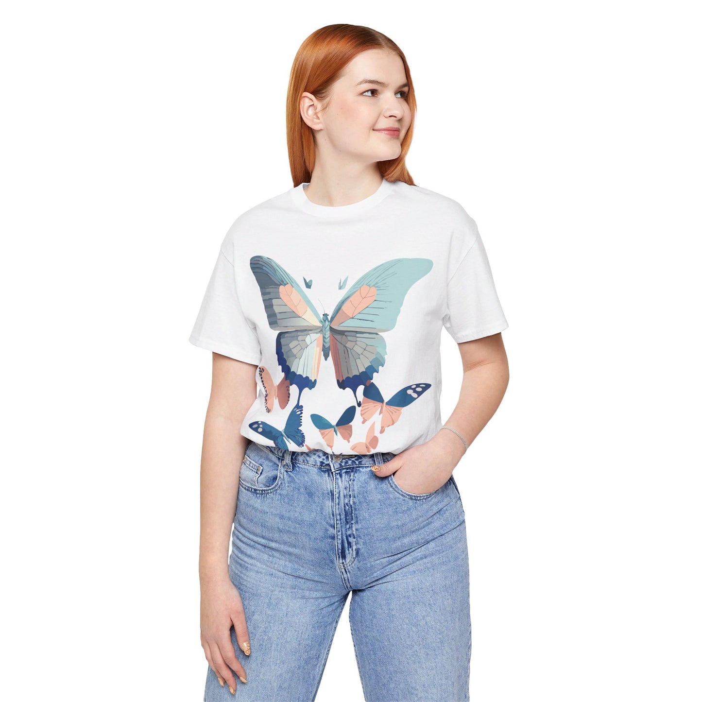 Natural Cotton Tee Shirt with Butterfly