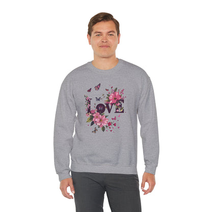 Unisex Floral Love Sweatshirt Fifty Fifty Cotton Poly Valentines Day Gift