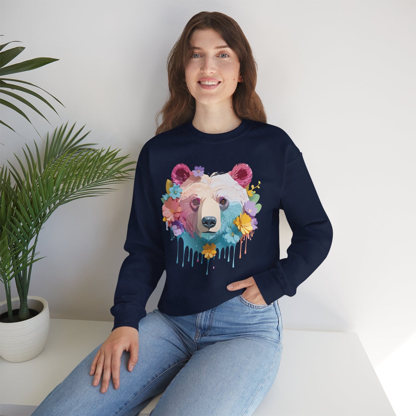 Unisex Floral Bear Sweatshirt, Animals Sweatshirt, Floral Sweatshirt, Art Design Sweatshirt