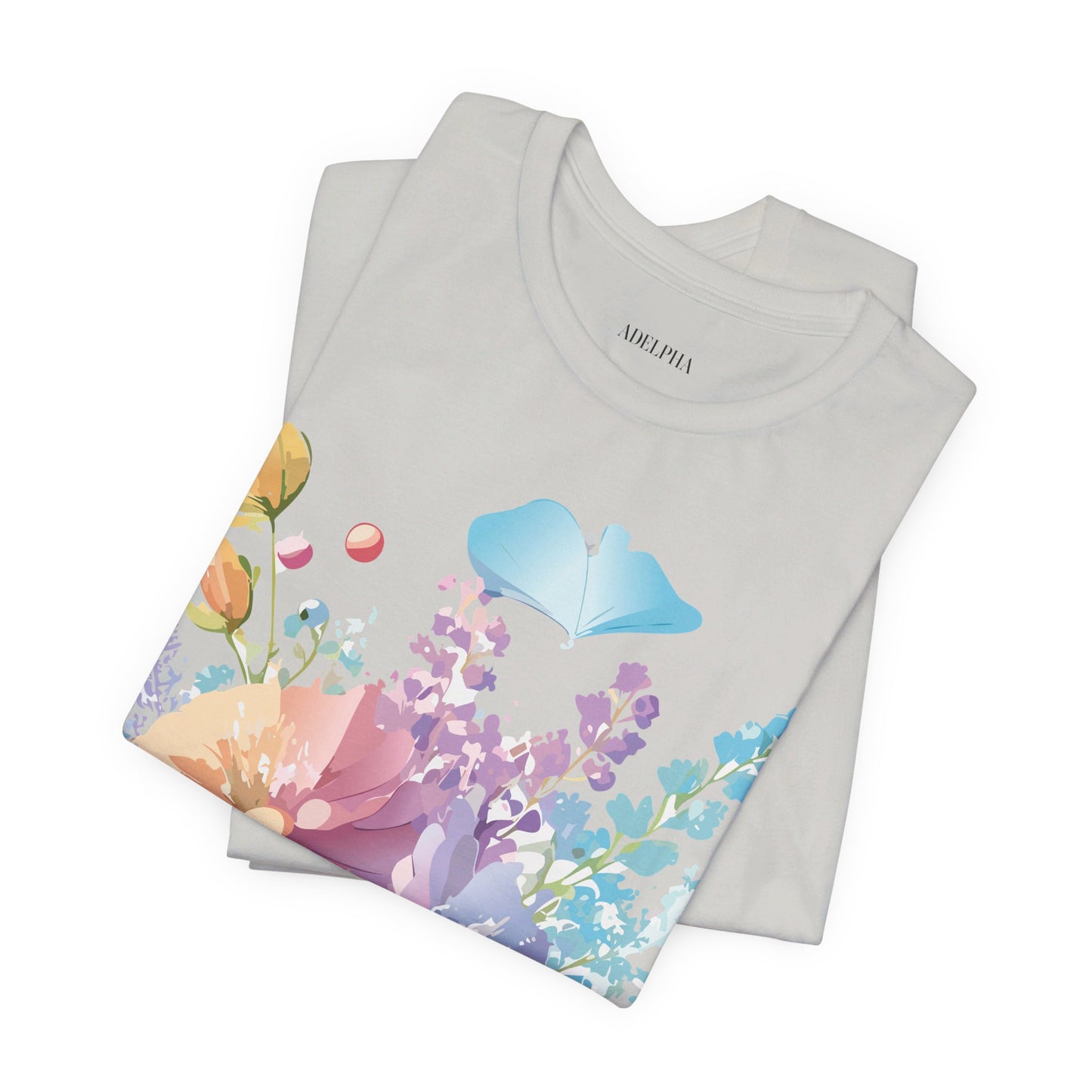 Natural Cotton Tee Shirt with Flowers