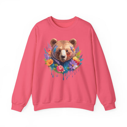 Unisex Floral Bear Sweatshirt Art Design Animals Gildan 18000 Crewneck