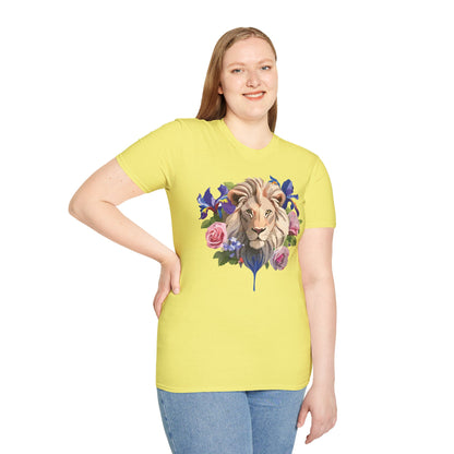 Unisex Lion Shirt Floral Lion Tee Softstyle Gildan 64000 100 Percent Cotton