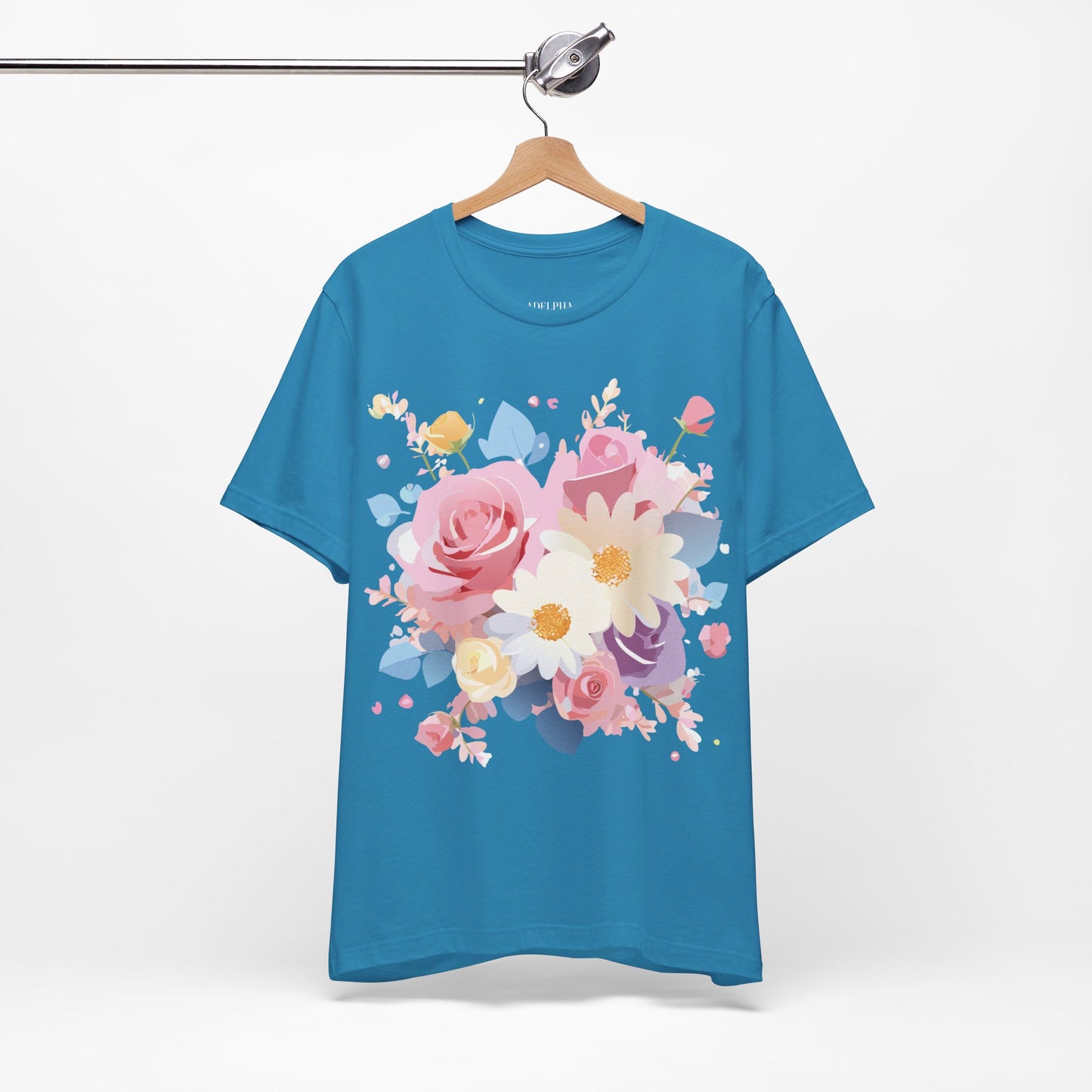 Natural Cotton Tee Shirt with Flowers