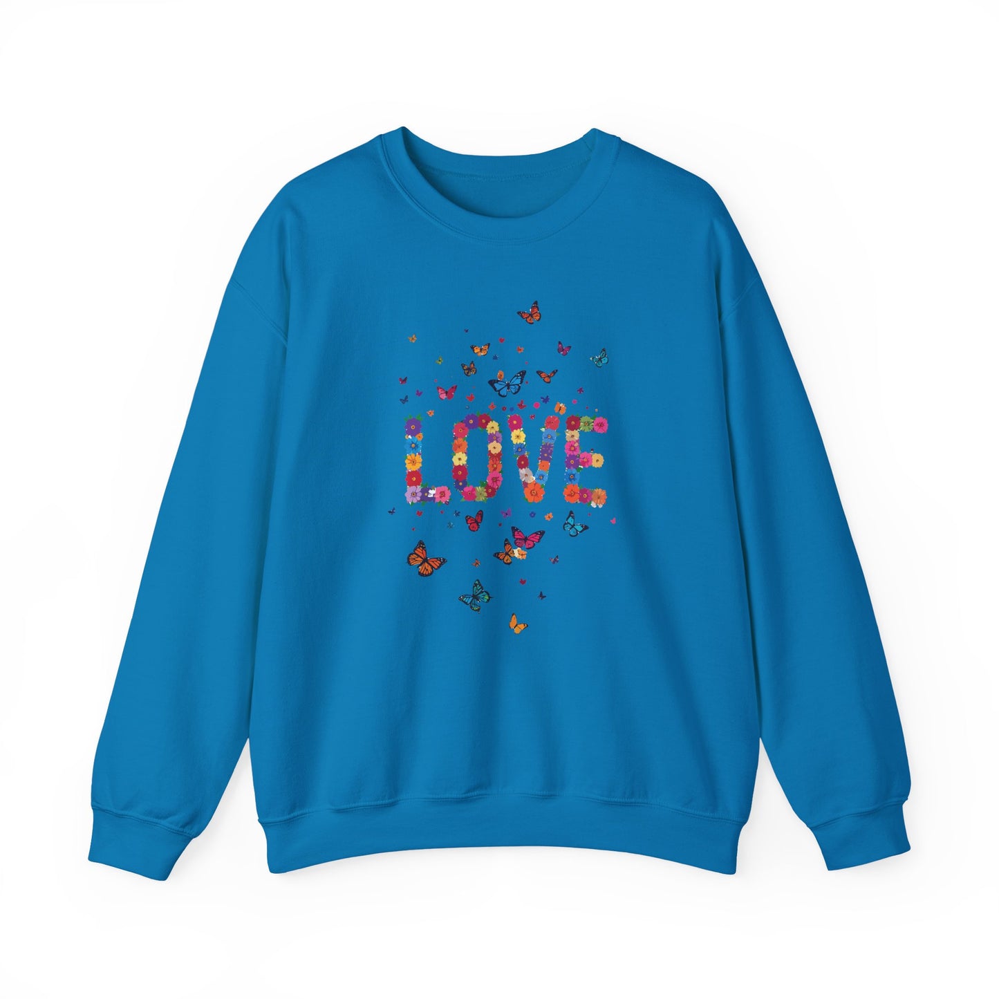 Unisex Floral Love Sweatshirt Fifty Fifty Cotton Poly Valentines Day