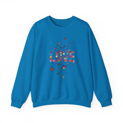 Unisex Floral Love Sweatshirt Fifty Fifty Cotton Poly Valentines Day