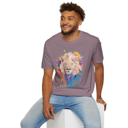 Unisex Lion Shirt Floral Lion Tee Softstyle Gildan 64000 100 Percent Cotton