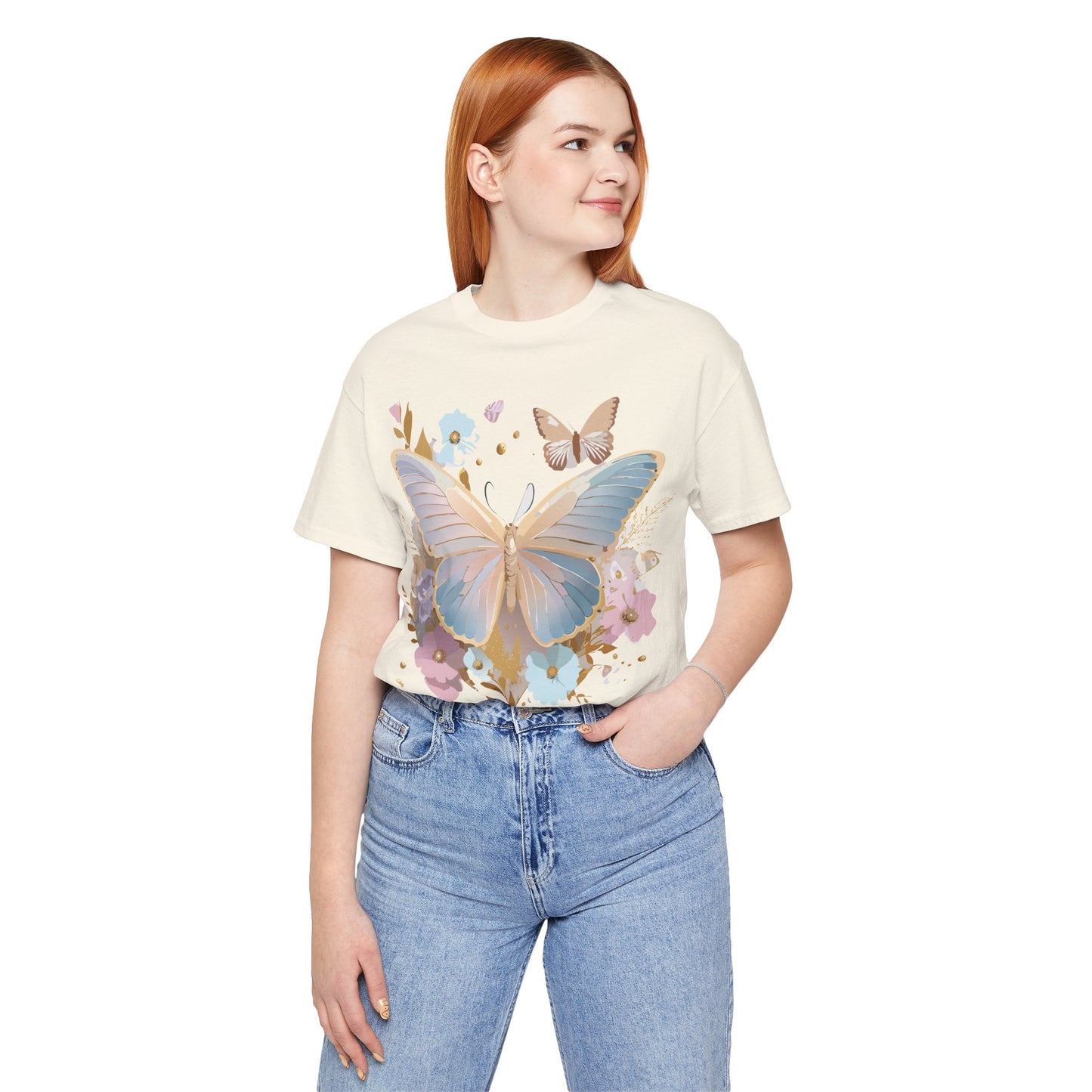 Natural Cotton Tee Shirt with Butterfly