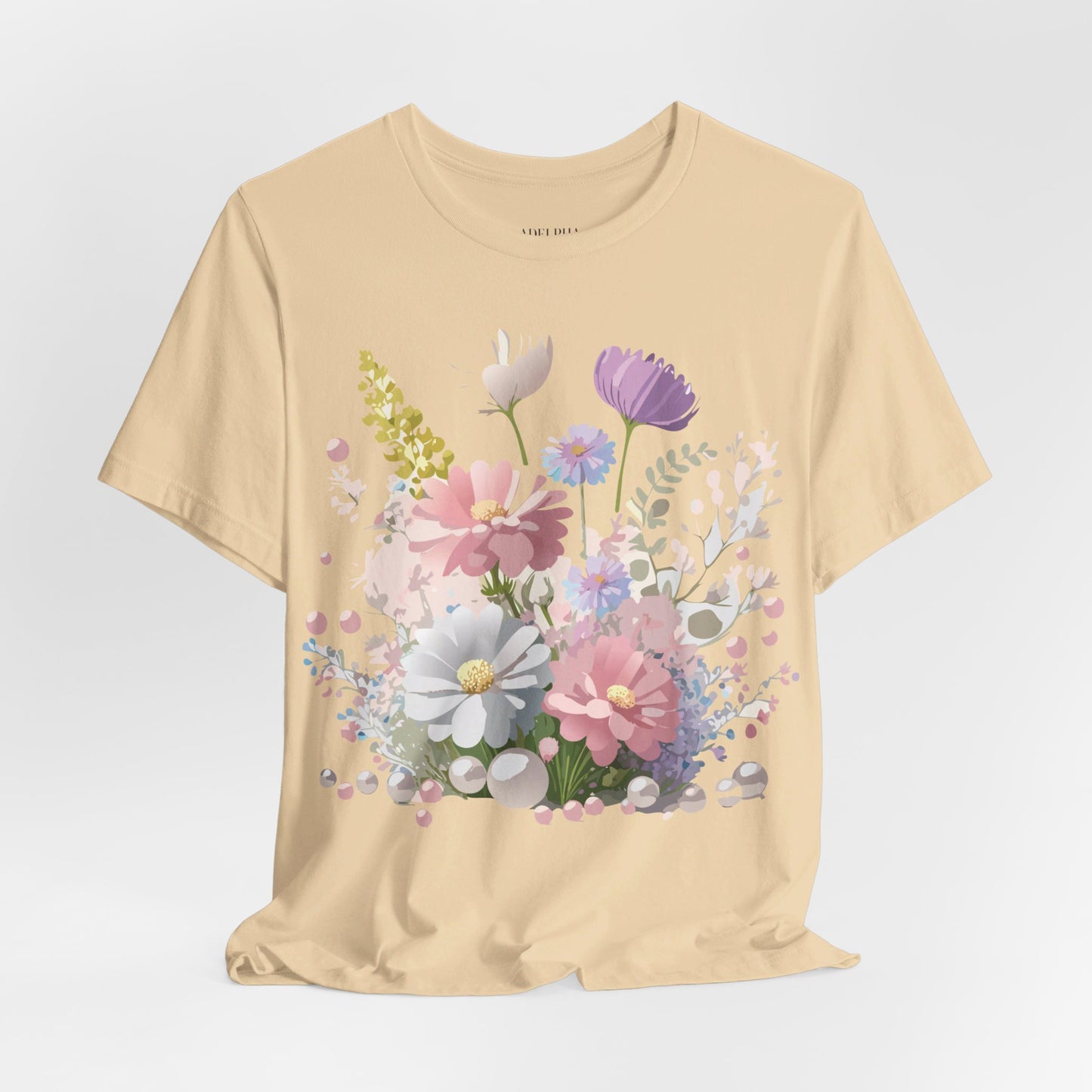 Natural Cotton Tee Shirt with Flowers