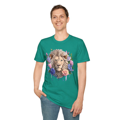 Unisex Floral Lion Tee Shirt Softstyle Gildan 64000 100 Percent Cotton