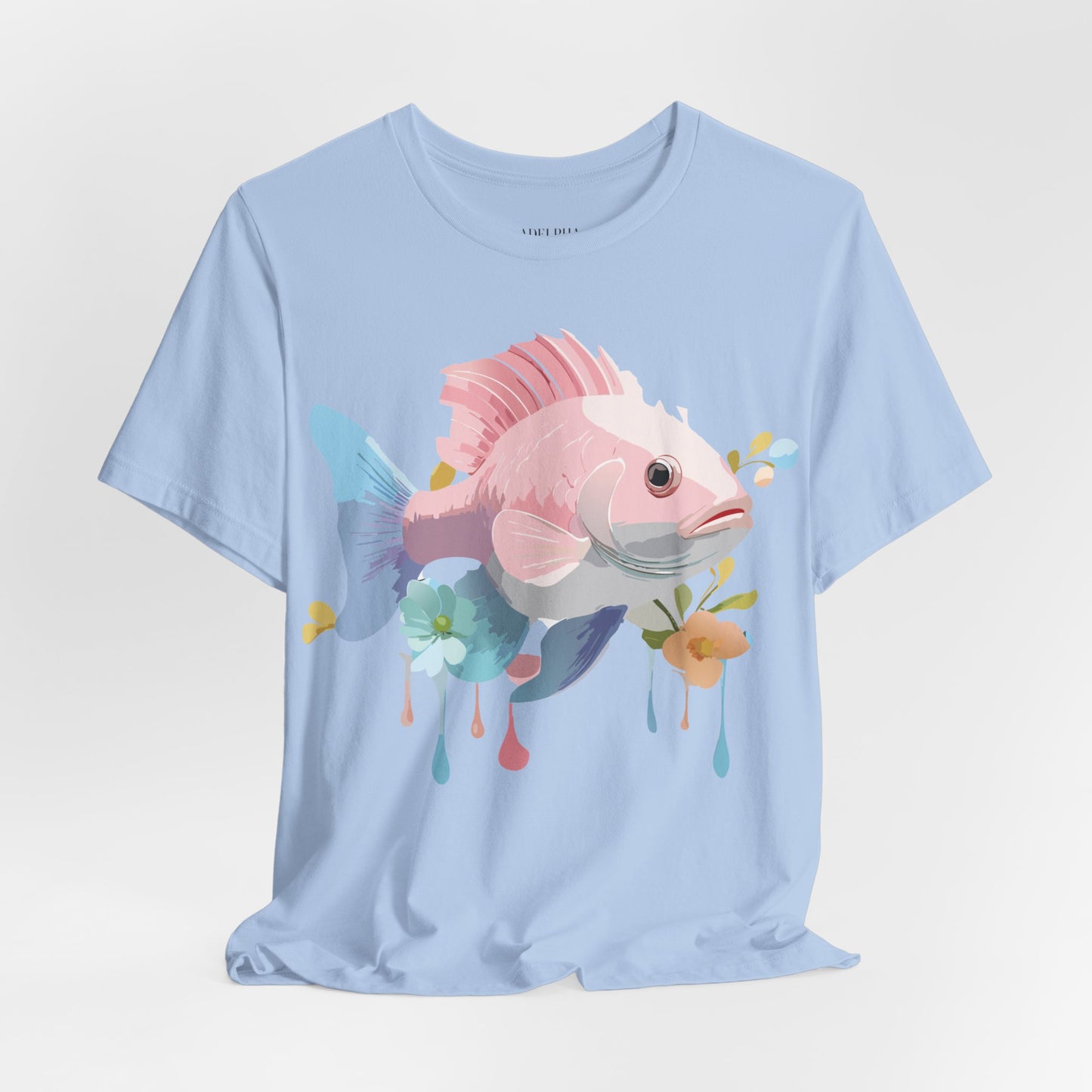 Natural Cotton Tee Shirt with Fish