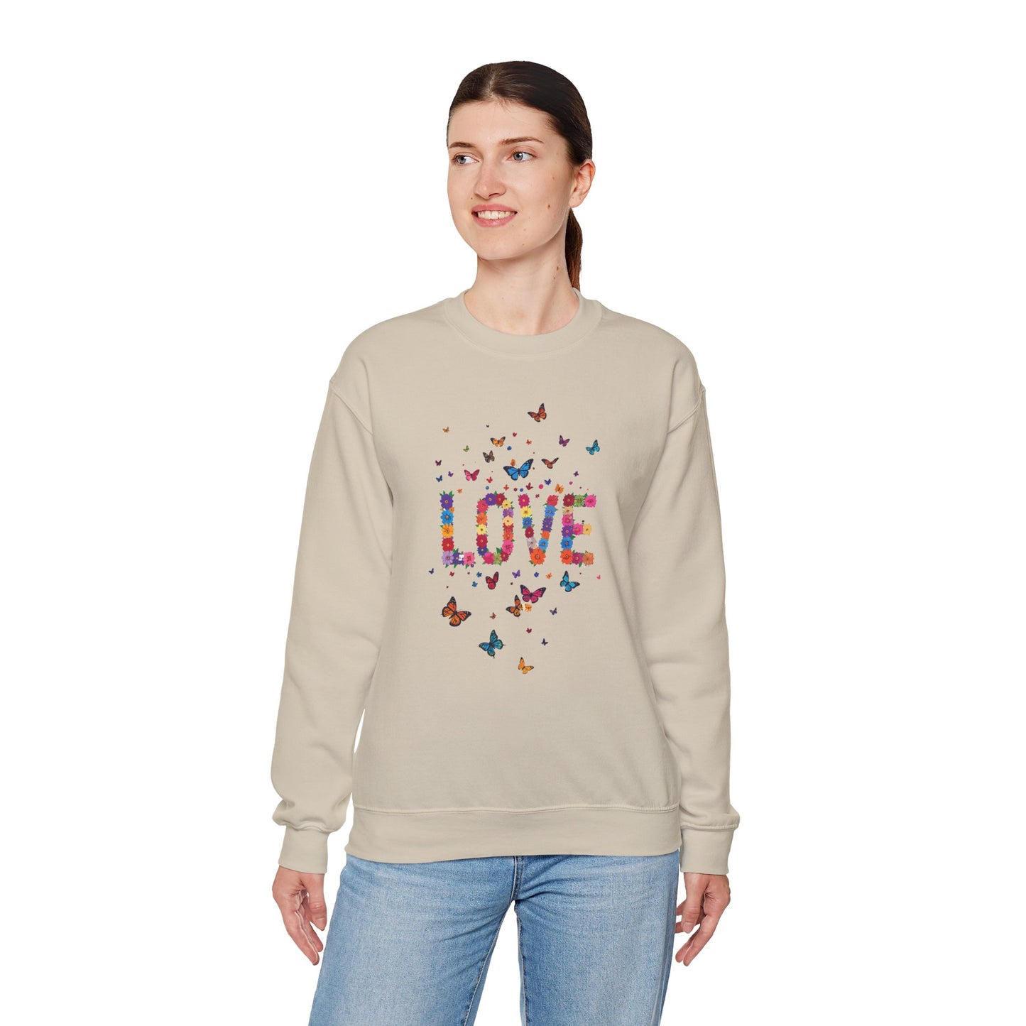 Unisex Floral Love Sweatshirt Fifty Fifty Cotton Poly Valentines Day