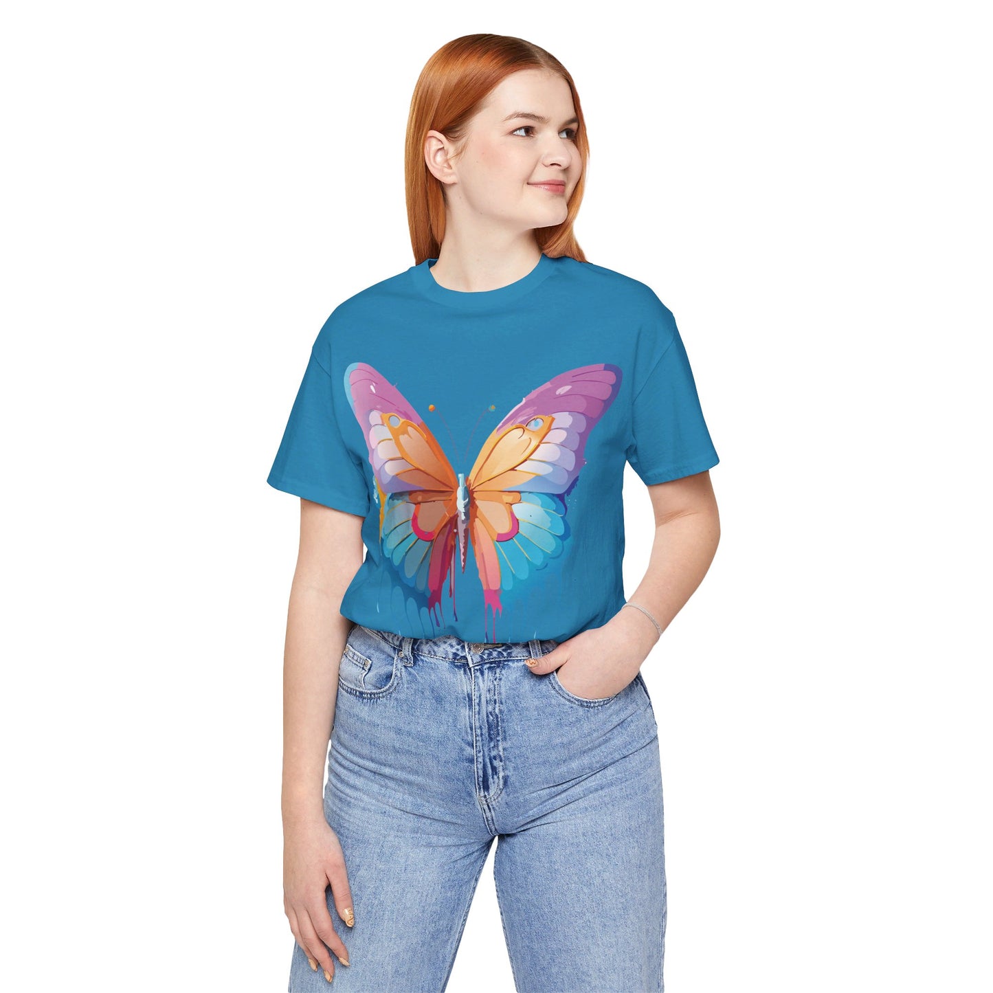 Natural Cotton Tee Shirt with Butterfly