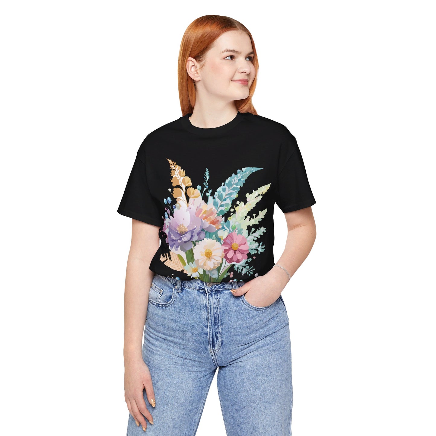 Natural Cotton Tee Shirt with Flowers