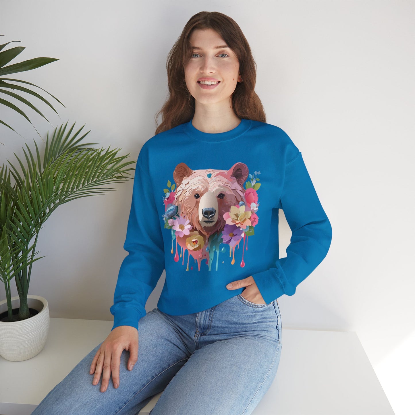 Unisex Floral Bear Sweatshirt, Animals Sweatshirt, Floral Sweatshirt, Art Design Sweatshirt