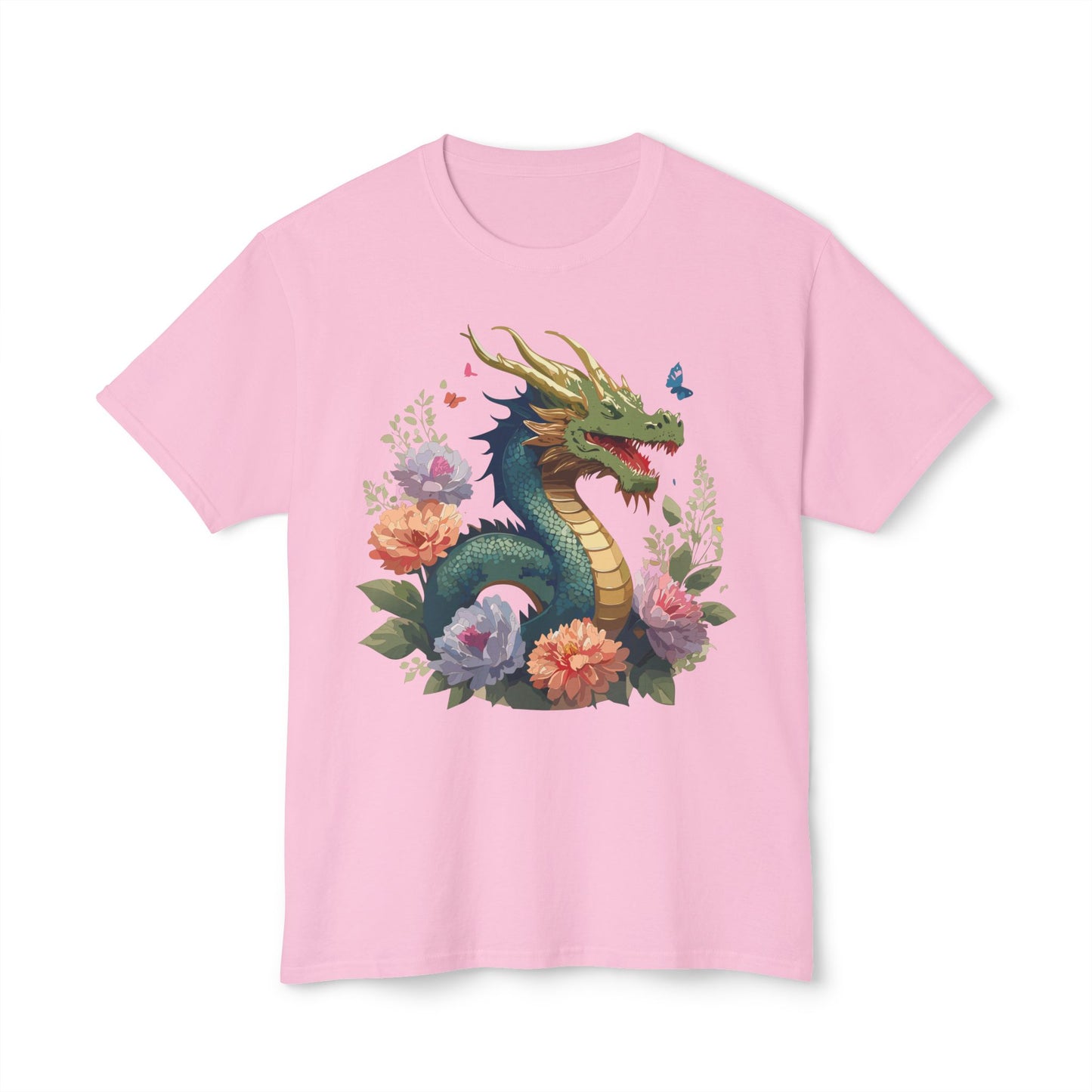 Dragon T-Shirt, Vintage Dragon Tee, Floral Tees, Dragon Art Design Shirt, Tee Shirt with Dragon 1