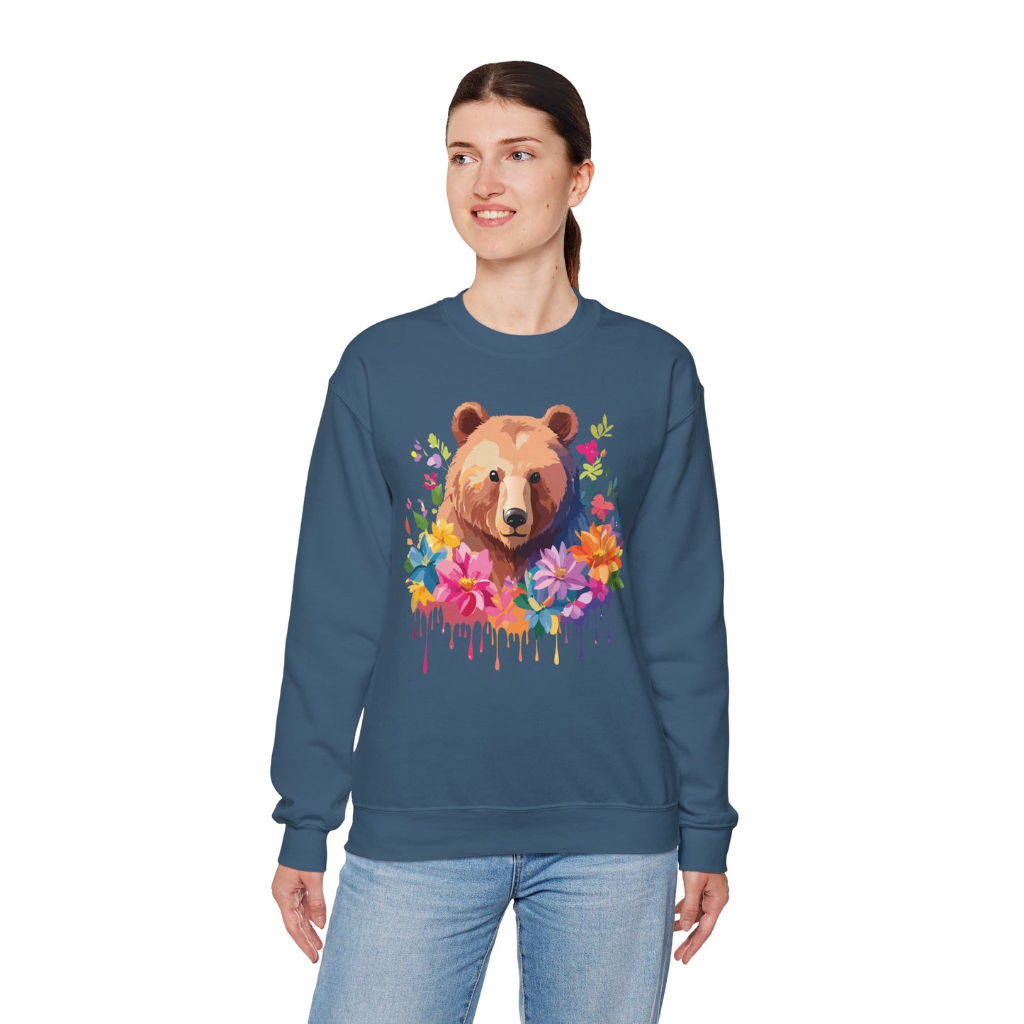 Unisex Floral Bear Sweatshirt, Animals Sweatshirt, Floral Sweatshirt, Art Design Sweatshirt