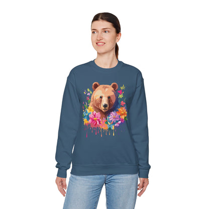 Unisex Floral Bear Sweatshirt With Art Design Animals Sweatshirt