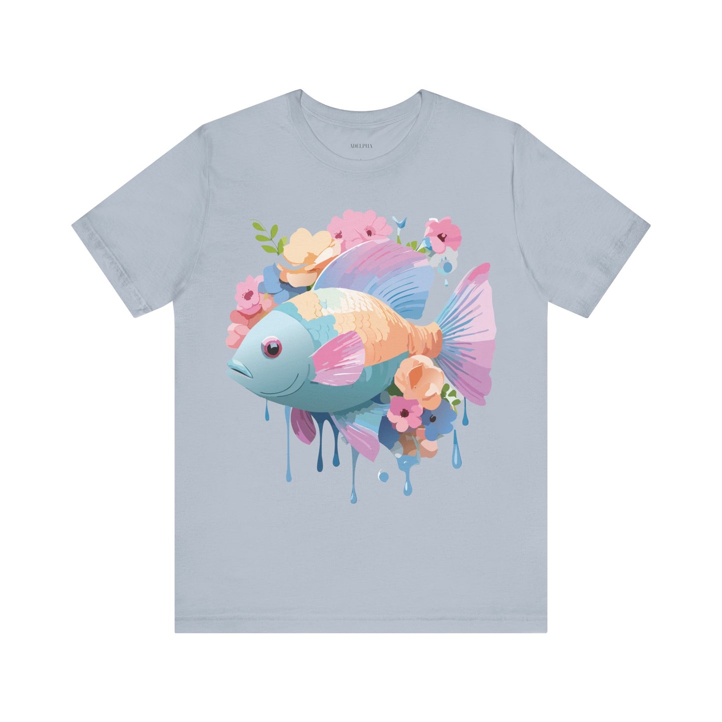 Natural Cotton Tee Shirt with Fish