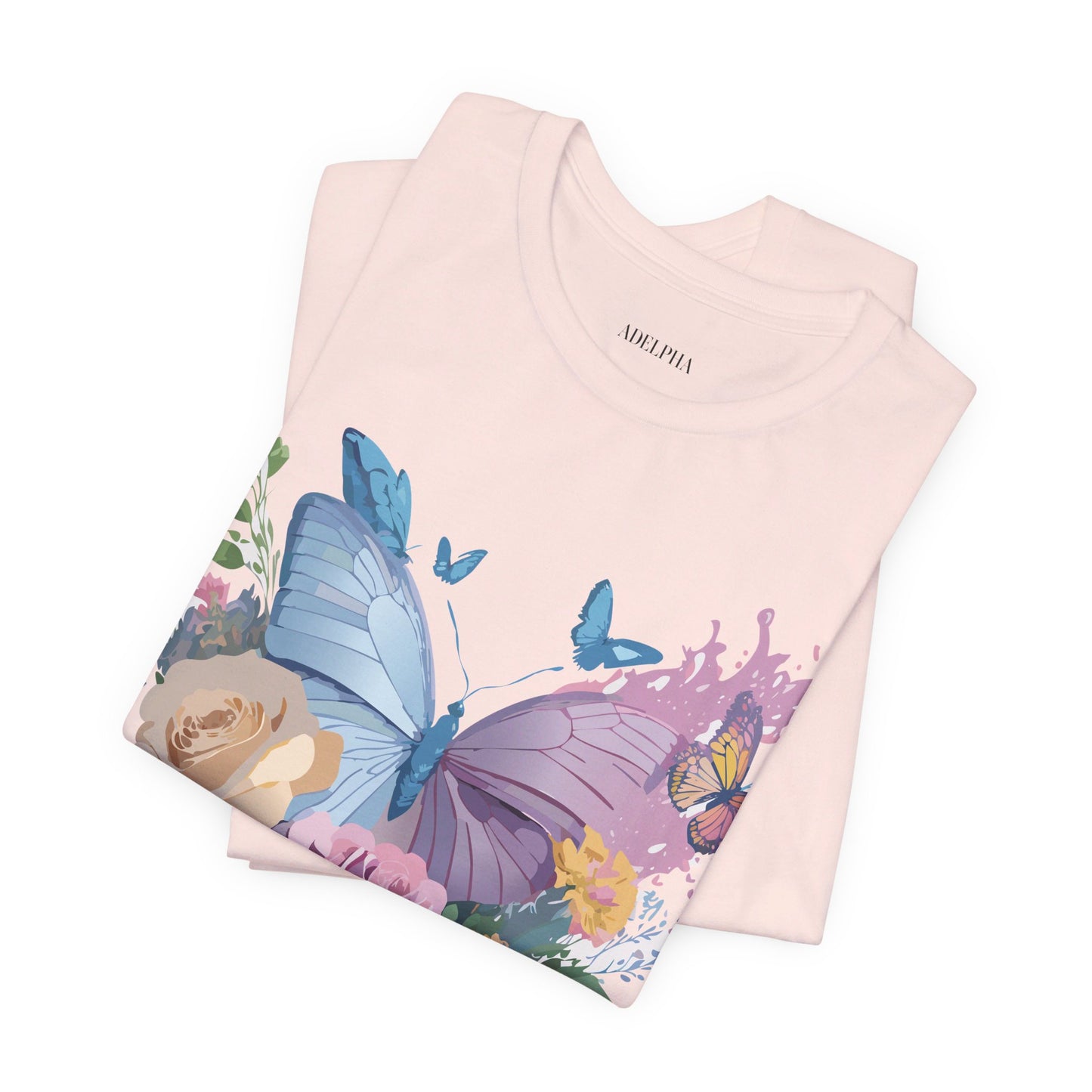 Natural Cotton Tee Shirt with Butterfly