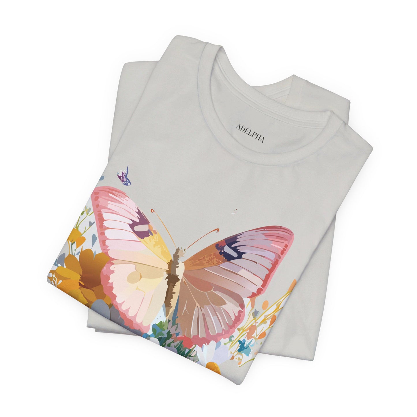 Natural Cotton Tee Shirt with Butterfly