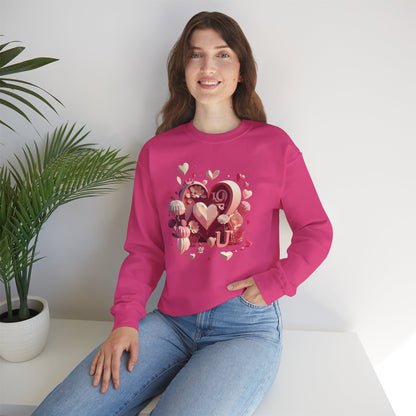 Unisex Floral Big Heart Sweatshirt Love Floral Valentine Day Cotton Poly Blend