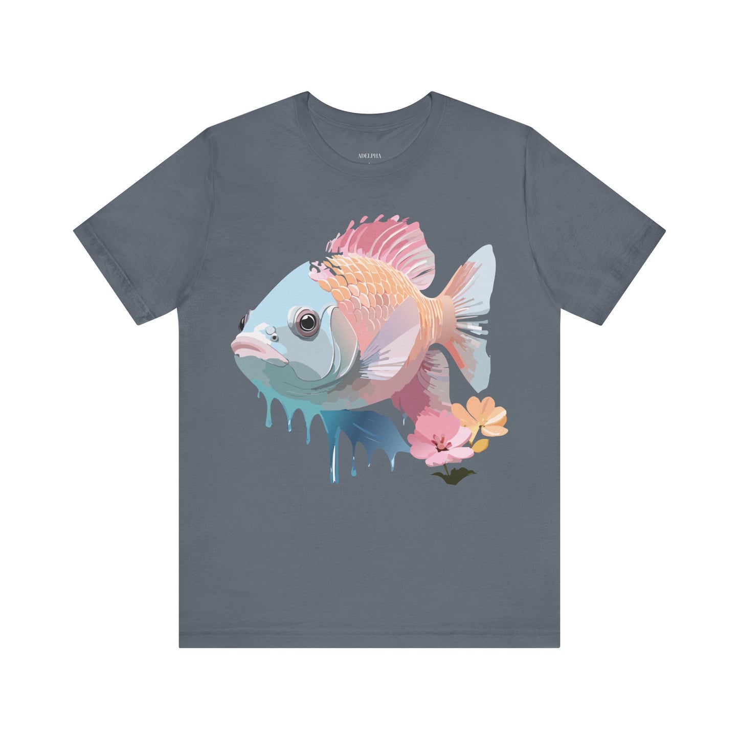 Natural Cotton Tee Shirt with Fish