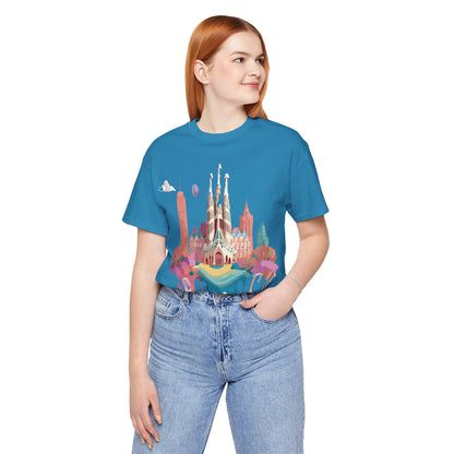 Natural Cotton Tee Shirt - Beautiful Places Collection - Barcelona Printify